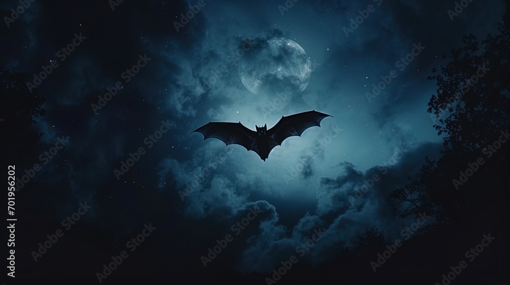Fototapeta premium A bat in the night sky, rapidly maneuvering in search of prey in dark corners