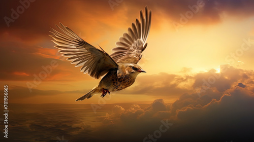 Lark in an incredible flight high in heaven, adapted to atmospheric currents