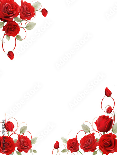 Beautifall Red Rose Valentine theme border illustration. Transparent background