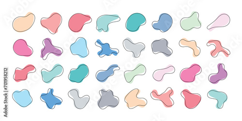 Set collection of organic abstract amoeba fluid blob shape for decoration. Pastel light bright color. Vector illustration	 photo
