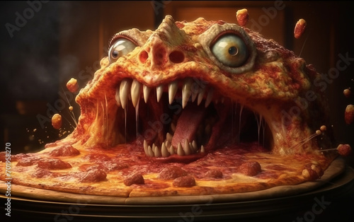 Monster pizza with big mouth photo