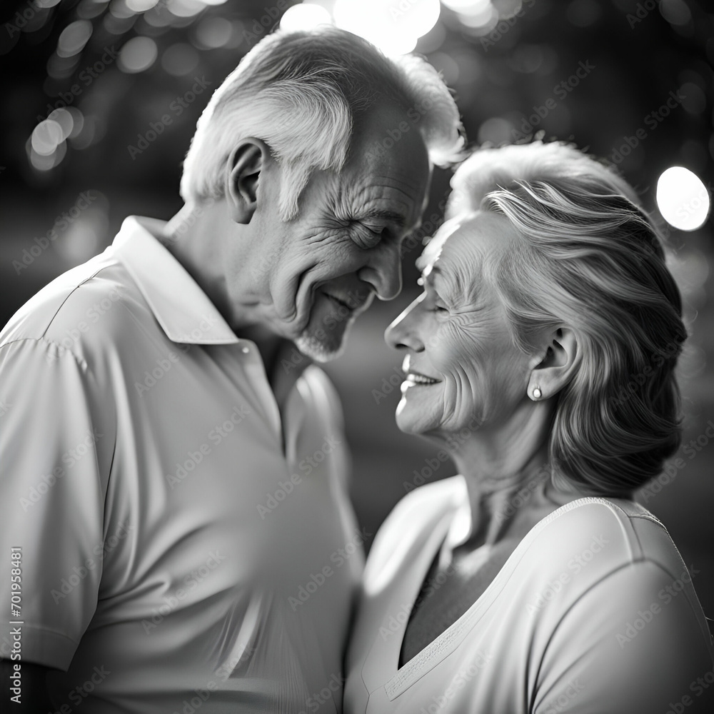 mature couple in black and white