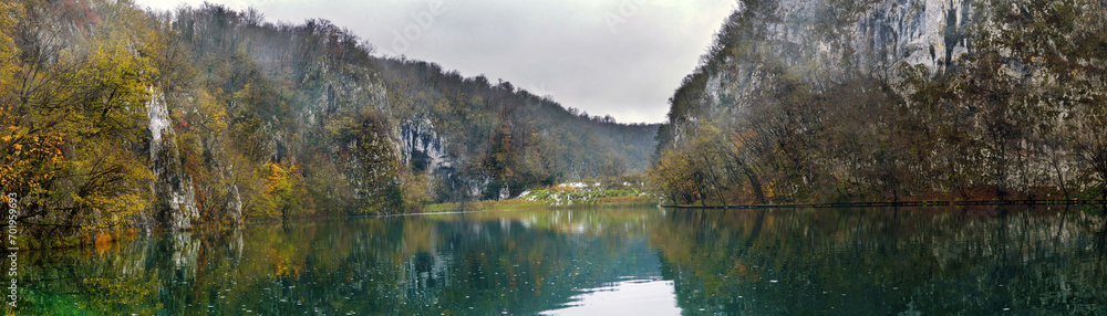 Autumn landscape. Beautiful turquoise water of Plitvice Lakes in Plitvice National Park in Croatia Autumn landscape. Beautiful turquoise water of Plitvice Lakes in Plitvice National Park in Croatia