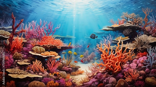 Rough, textured coral reef with vibrant marine life