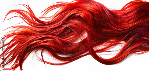 Vibrant red artificial hair for women, back view, isolated on white background.