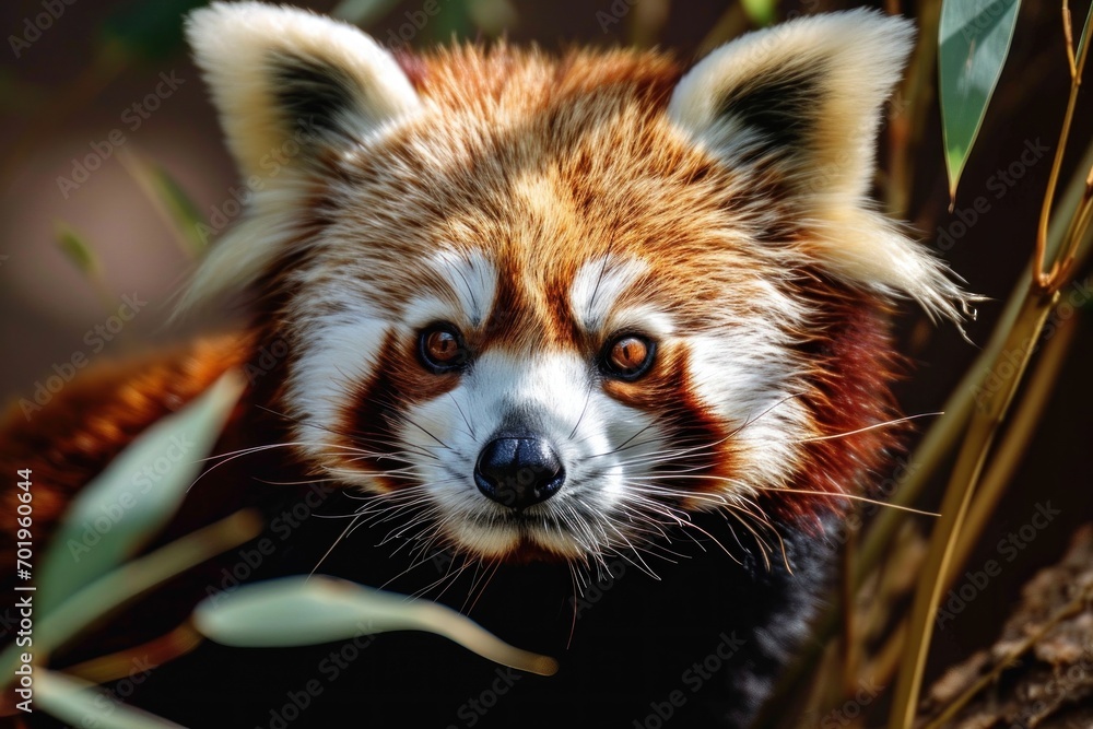 Obraz premium Portrait of red baby panda near bamboo in the zoo