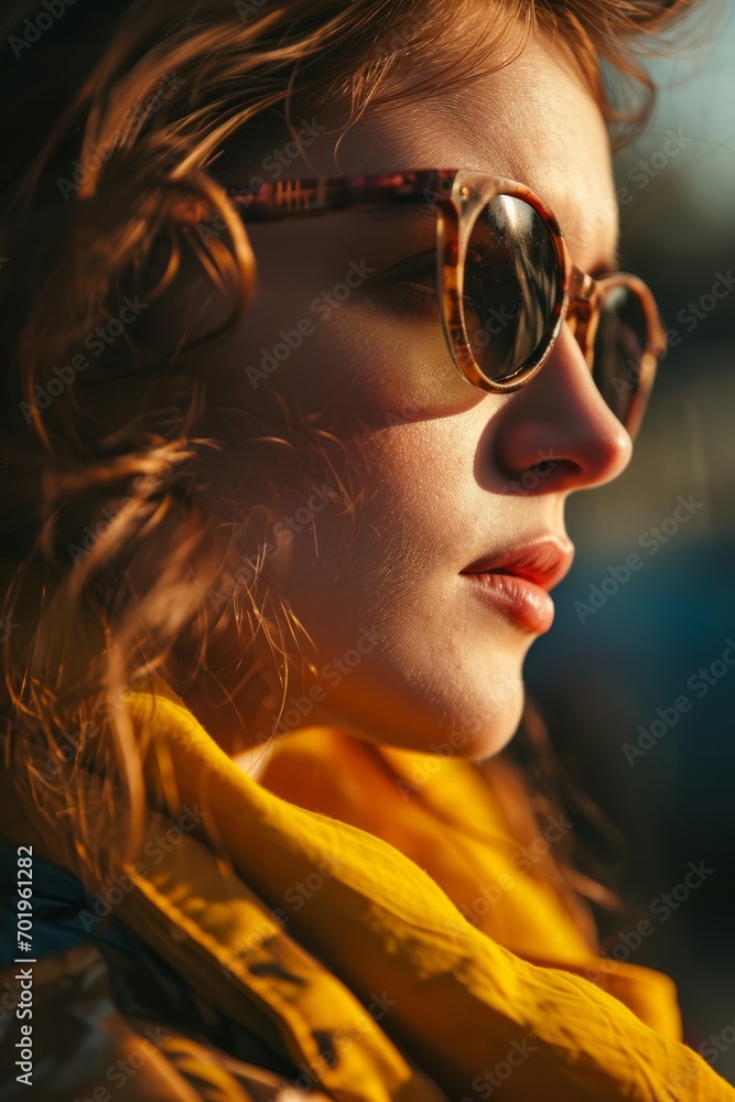 Closeup view of young woman in stylish sunglasses