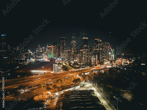 Melbourne Skyline Sparkles in the Night, Victoria, Australia. Big City at Night. Buildings. Skyscrapers