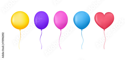 Set of colorful 3d balloon isolated on white background. Realistic helium balloons template for birthday party, anniversary, celebration. Vector illustration