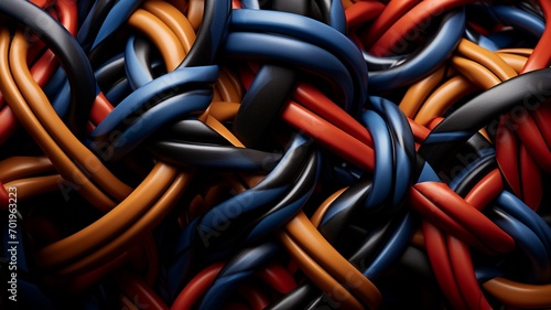 A close-up of licorice twists intertwined with ribbons of various colors, creating a visually striking and intricate pattern. -Generative Ai © Online Jack Oliver