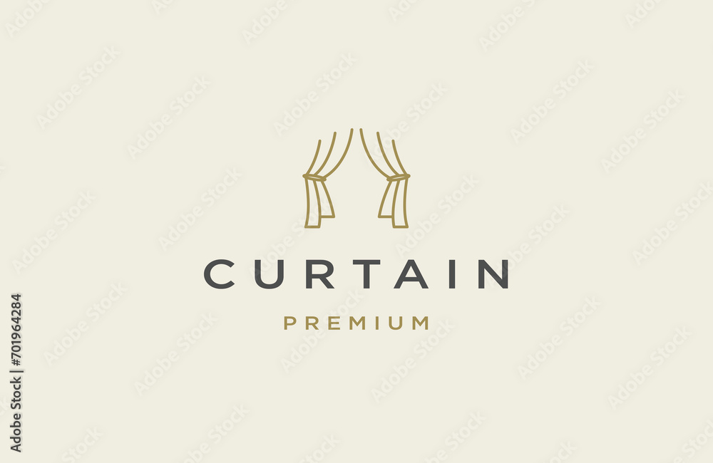 Curtain with line art style logo design template flat vector Curtain with line art style logo design template flat vector