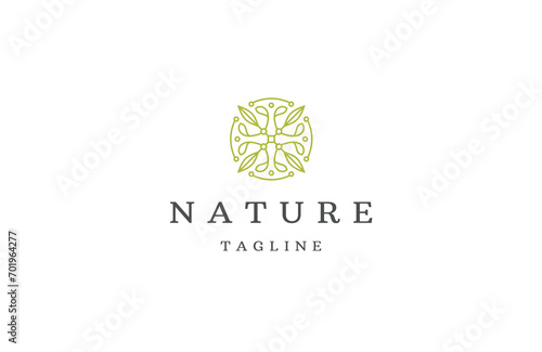 Nature boutique of leaf line logo icon design template