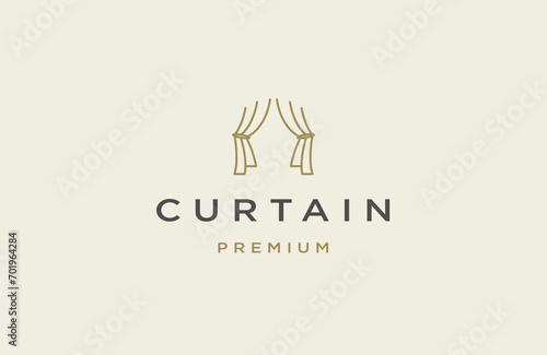 Curtain with line art style logo design template flat vector