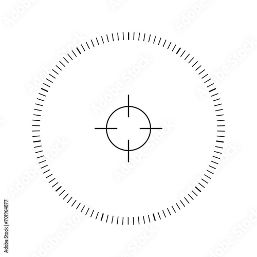 Viewfinder scale with target crosshair sign of sniper weapon, military optic, monocular, telescope. Focus, goal, shot, point of view graph isolated on white background. Vector outline illustration
