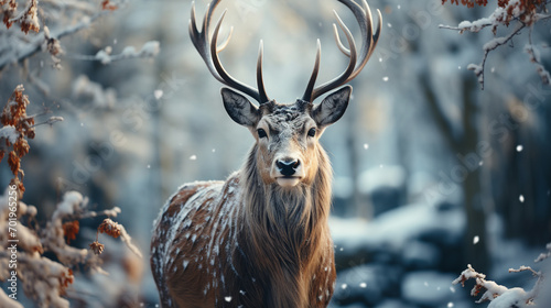 Reindeer in winter forest, magical scene © Daniel