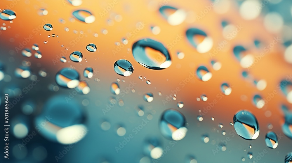 Macro shot of water droplets on a car window after rain