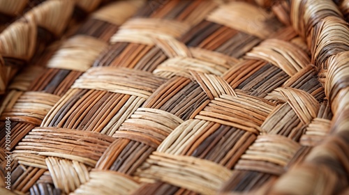 A close-up of woven straw basket with natural patterns