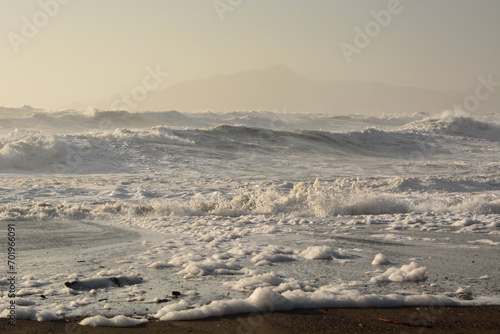 Rough sea at Cavi di Lavagna beach. Genoa province. Liguria. Italy
