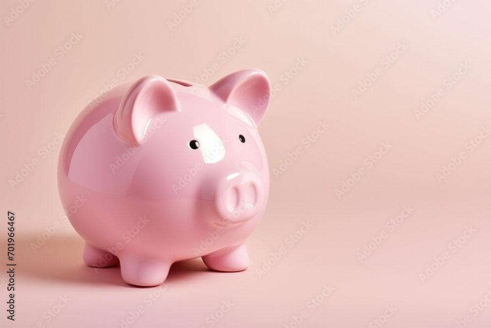 Pink Piggy Bank on a Pink Background with Space for Copy
