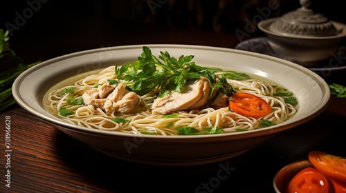 A bowl of hot and comforting chicken noodle soup