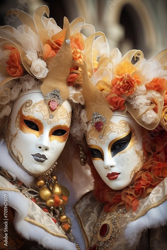 A group of people celebrate the Venetian carnival