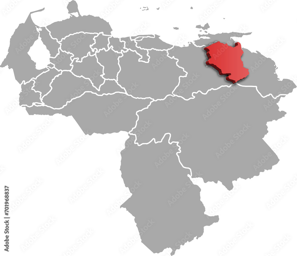 MONAGAS DEPARTMENT MAP PROVINCE OF VENEZUELA 3D ISOMETRIC MAP