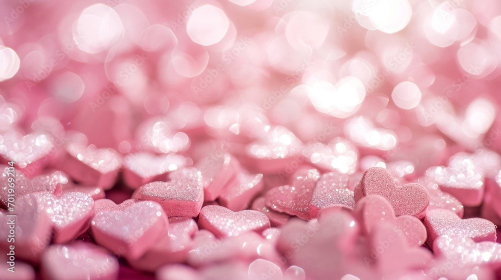 Pink and red heart bokeh background. 