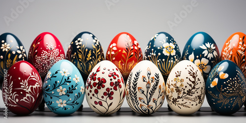 Colored easter eggs with floral pattern.
Bunte Ostereier mit Blumenmuster.