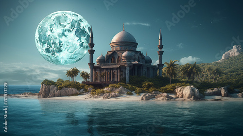 Mosque in the middle of island photo