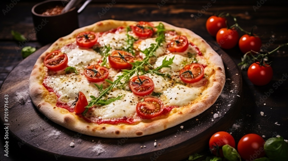 pizza with tomatoes and mushrooms
