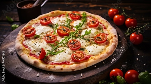 pizza with tomatoes and mushrooms