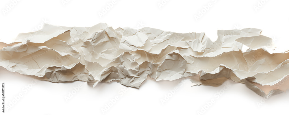 Crinkled white paper background for copy space message. Torn vintage craft paper edges isolated on white background. Parchment empty space for label, notice, clip art. Blank cardboard graphic by Vita - obrazy, fototapety, plakaty 
