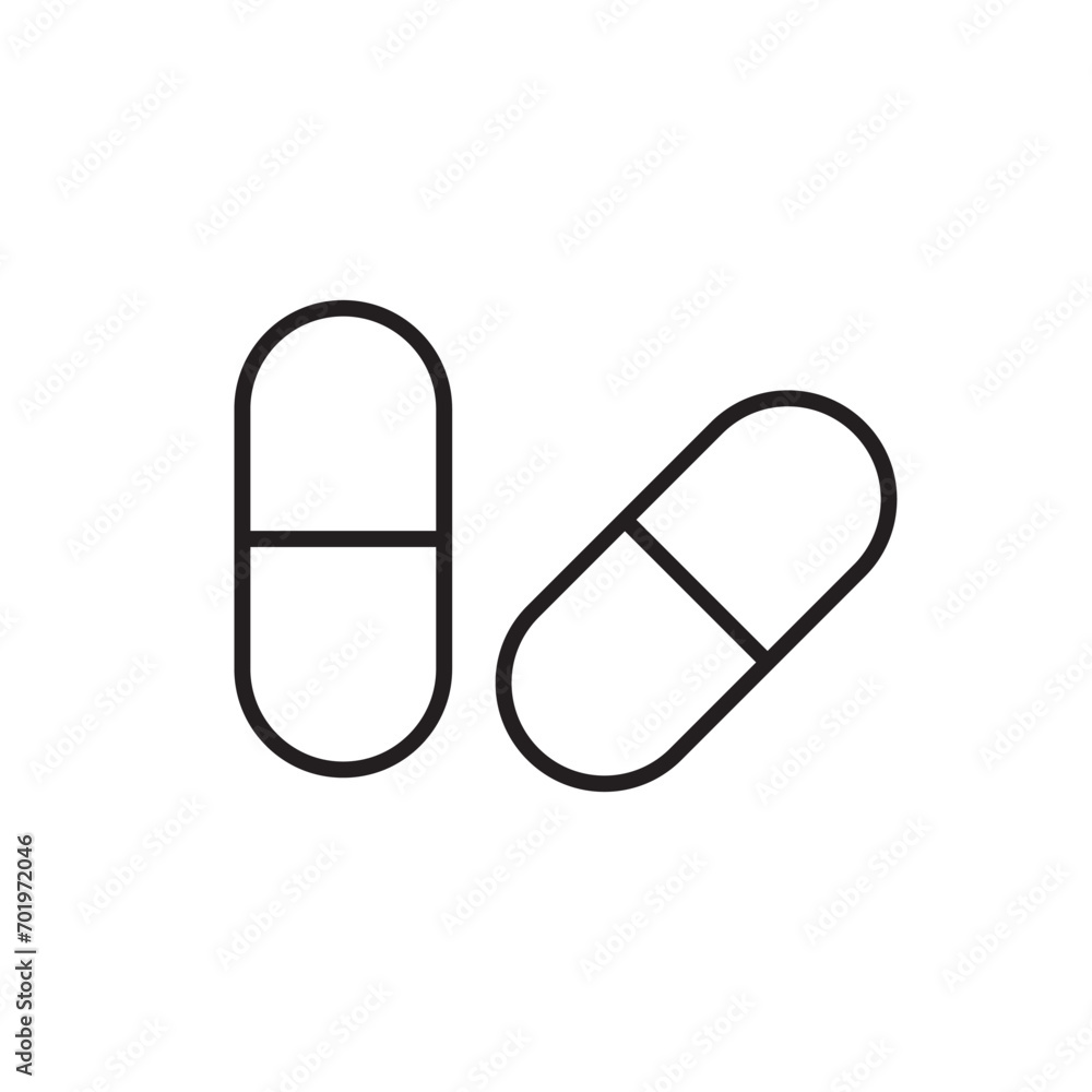 Medicine capsule, pill icon vector in line style Medicine capsule, pill icon vector in line style
