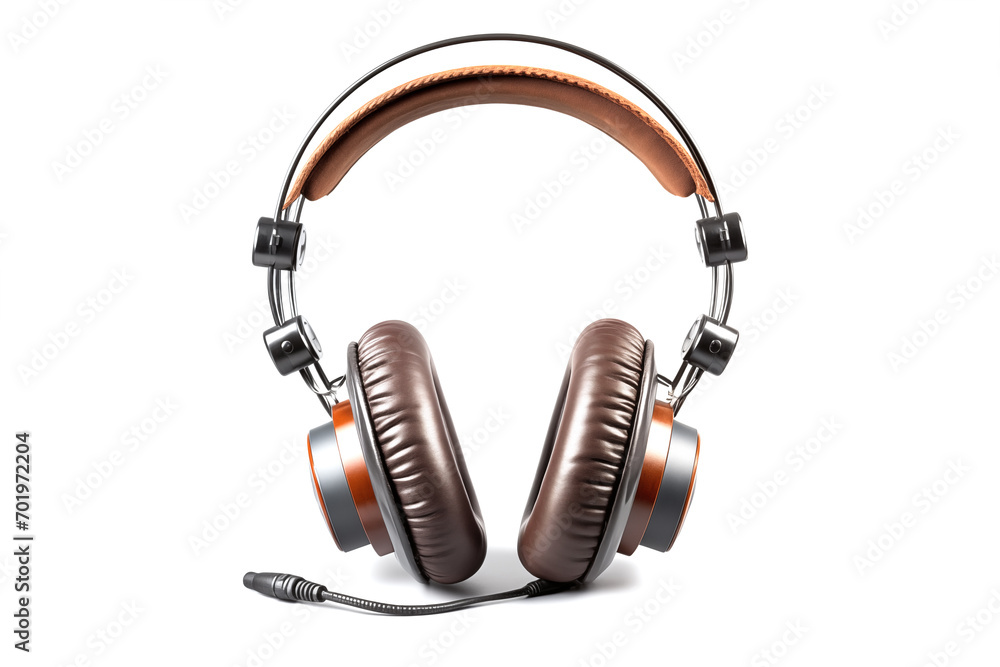 Elegant Leather Headphones Isolated on White Elegant Leather Headphones Isolated on White
