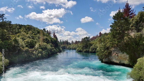 New zealand river clouds sky beautiful green bush flow