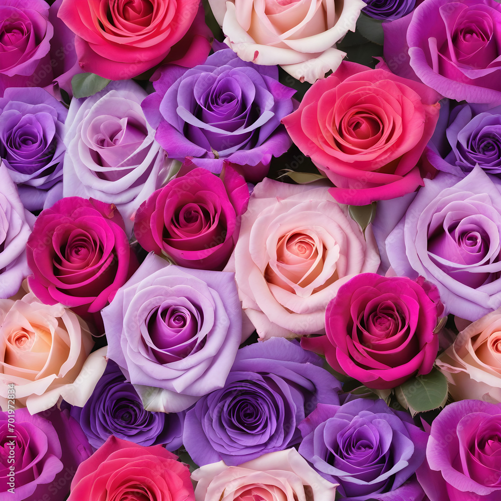 Beautiful Valentine's Day Background with Multicolored Flowers. Floral Wallpaper with Pink and Lilac Roses. Beautiful Valentine's Day Background with Multicolored Flowers. Floral Wallpaper with Pink and Lilac Roses.
