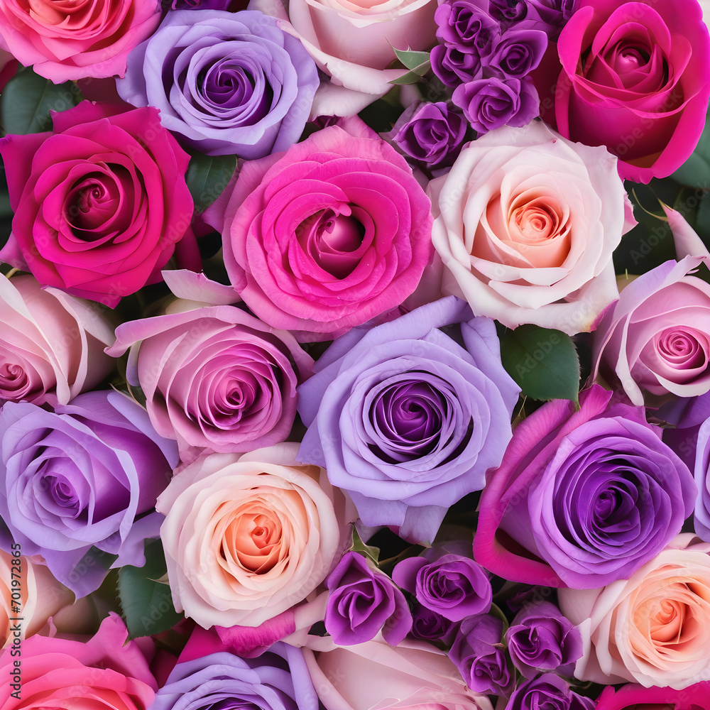 Beautiful Valentine's Day Background with Multicolored Flowers. Floral Wallpaper with Pink and Lilac Roses. Beautiful Valentine's Day Background with Multicolored Flowers. Floral Wallpaper with Pink and Lilac Roses.