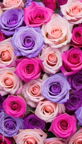 Beautiful Valentine s Day Background with Multicolored Flowers. Floral Wallpaper with Pink and Lilac Roses.