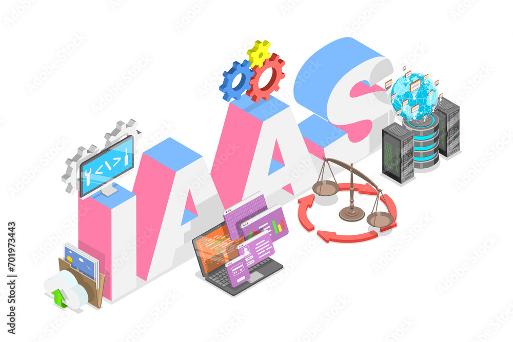 3D Isometric Flat Illustration of IAAS, Infrastructure as a Service, Flexible Cloud Computing Model 3D Isometric Flat Illustration of IAAS, Infrastructure as a Service, Flexible Cloud Computing Model