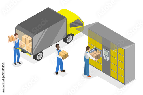 3D Isometric Flat  Illustration of Parcel Locker, Smart Self-service photo