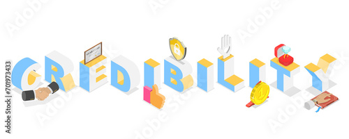 3D Isometric Flat Illustration of Credibility, Commitment, reliable, reputation and ect.