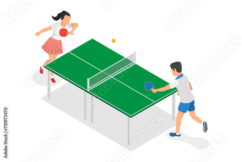 3D Isometric Flat  Illustration of Ping Pong, Championship Tournament