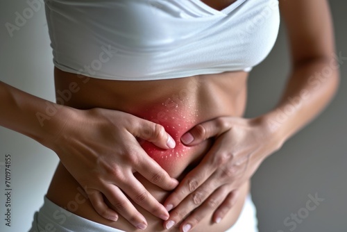 Wallpaper Mural Health Challenges: A Woman Experiencing Acute Belly Pain, Navigating Menstrual Cramps, Gynecological Issues, and Digestive Concerns, Highlighting the Complex Interplay of Health, Nutrition, and Well-b Torontodigital.ca