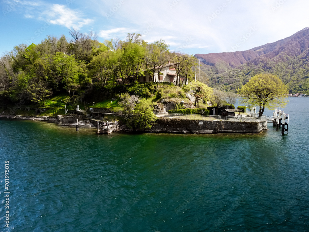 panoramic postcard of the Comacina island of Lake Como