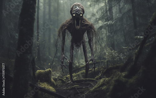 Horror creature in the middle of the forest