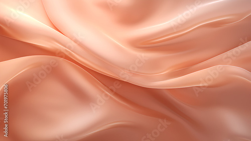 Abstract background of delicate translucent silk in Peach Fuzz shade, delicate color of the year. Watercolor lines, banner.