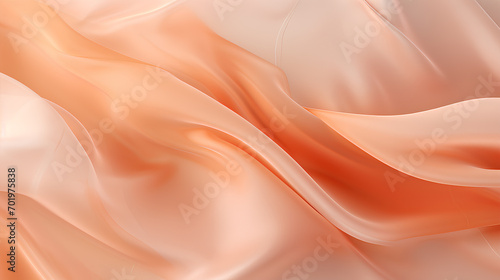 Abstract background of delicate translucent silk in Peach Fuzz shade, delicate color of the year. Watercolor lines, banner.