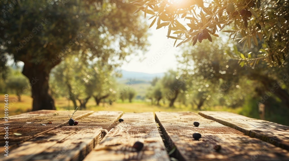 Empty wood table with ample free space against a backdrop of lush olives field. Copy space for text. Organic Agriculture olive oil concept. AI Generative
Empty wood table with ample free space against a backdrop of lush olives field. Copy space for text. Organic Agriculture olive oil concept. AI Generative