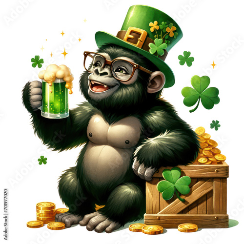 Cute Monkey Gorilla St Patrick's Day Clipart Illustration