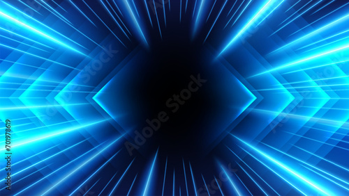 Blue Rays Zoom In Motion Effect, Light Color Trails, Vector Illustration